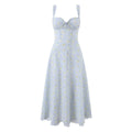 Light Blue Floral Sweetheart Ruffle-Strap Dress