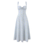 Light Blue Floral Sweetheart Ruffle-Strap Dress