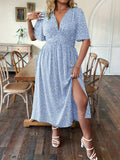 Floral V-Neck Waist-Cinched A-Line Dress