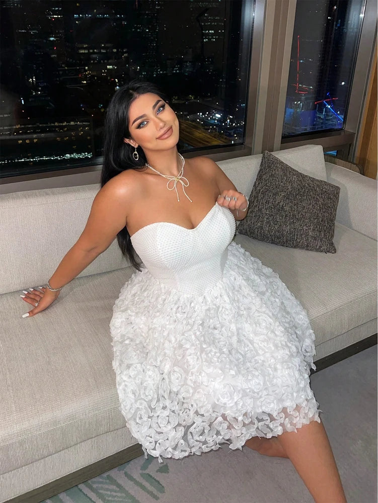 3D-Flower Mesh Patchwork Dress