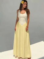 Color-Block Sleeveless A-Line Maxi Dress