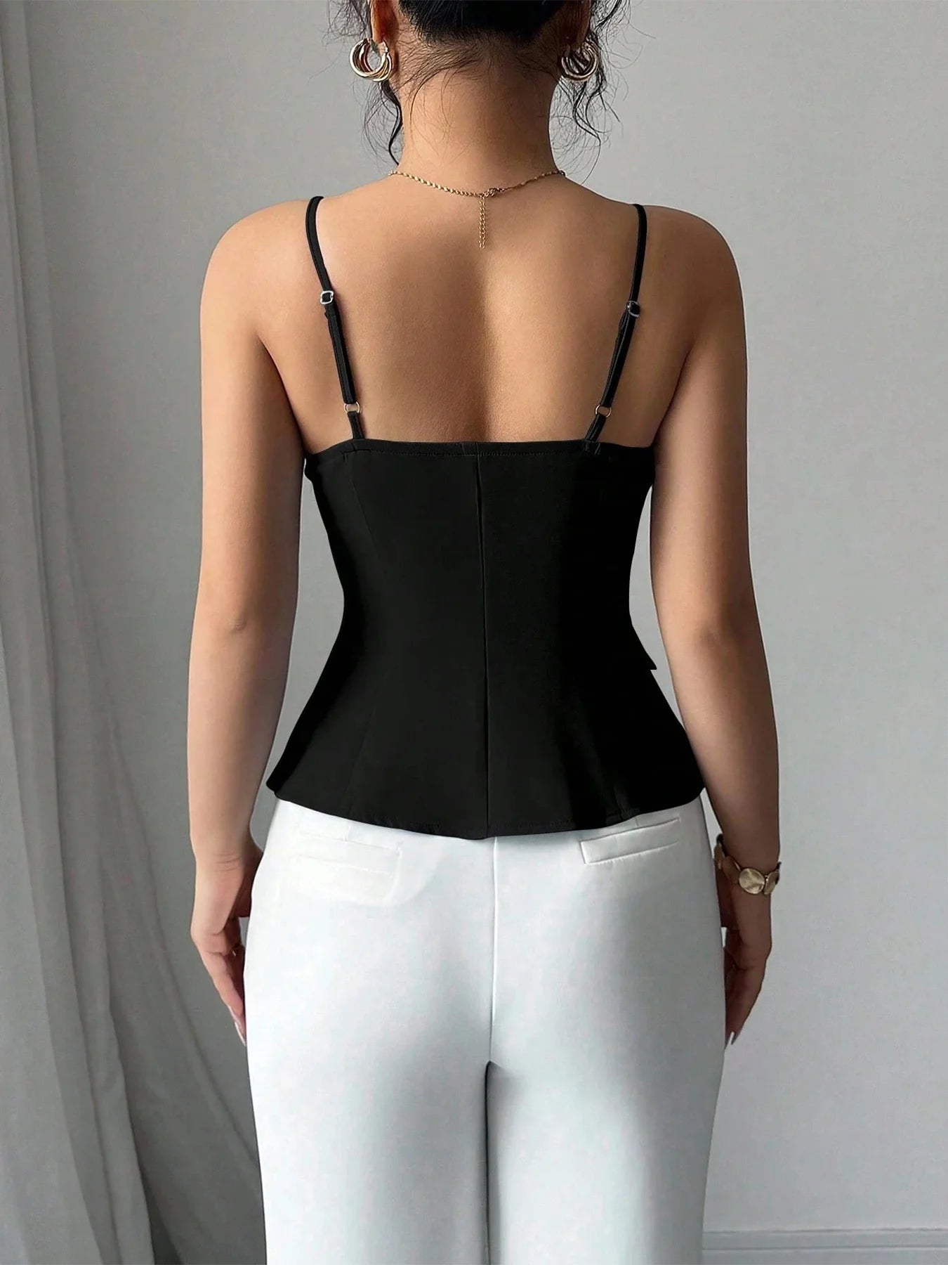 Asymmetric Button Thin-Strap Cami Top