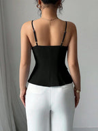 Asymmetric Button Thin-Strap Cami Top