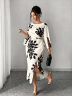 Printed Split-Cuff Slim Dress