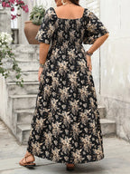 Floral Square-Neck Knot-Front Maxi Dress