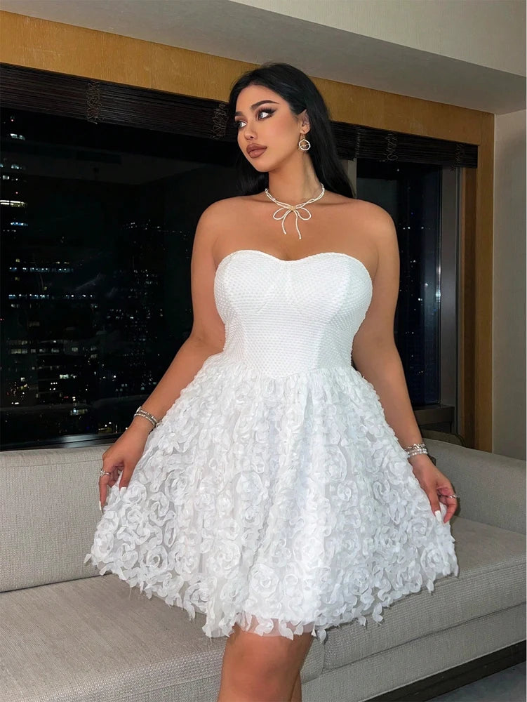 3D-Flower Mesh Patchwork Dress