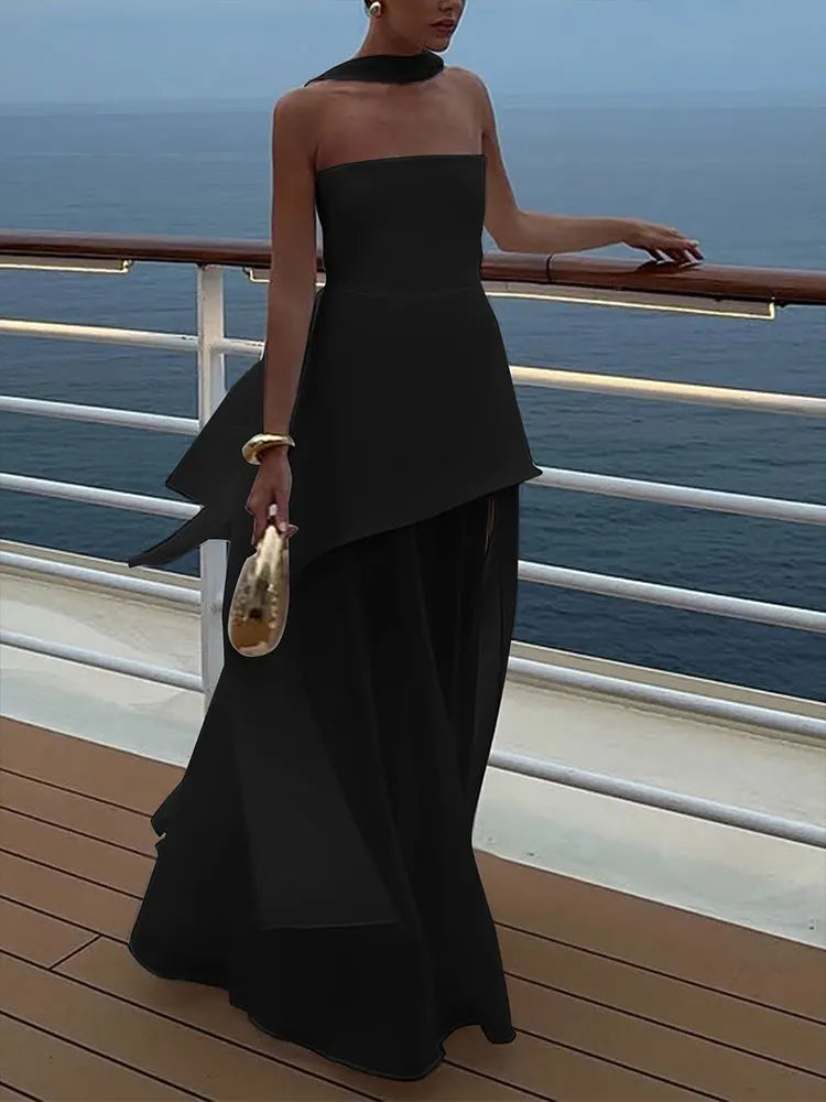 Sleeveless Side-Split Strapless Maxi Dress