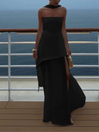 Sleeveless Side-Split Strapless Maxi Dress