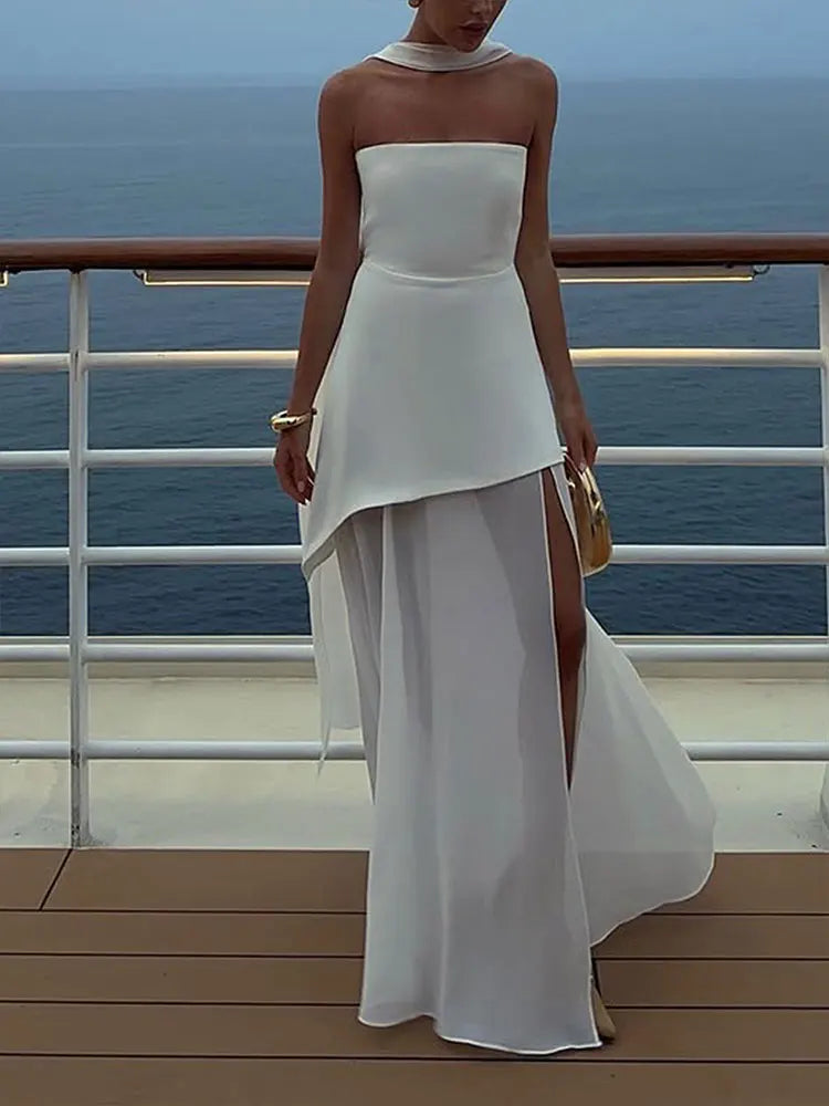 Sleeveless Side-Split Strapless Maxi Dress