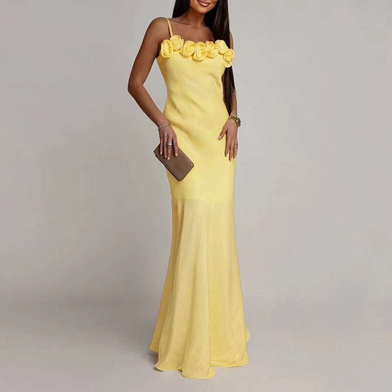 3D-Flower Off-Shoulder Gown Dress