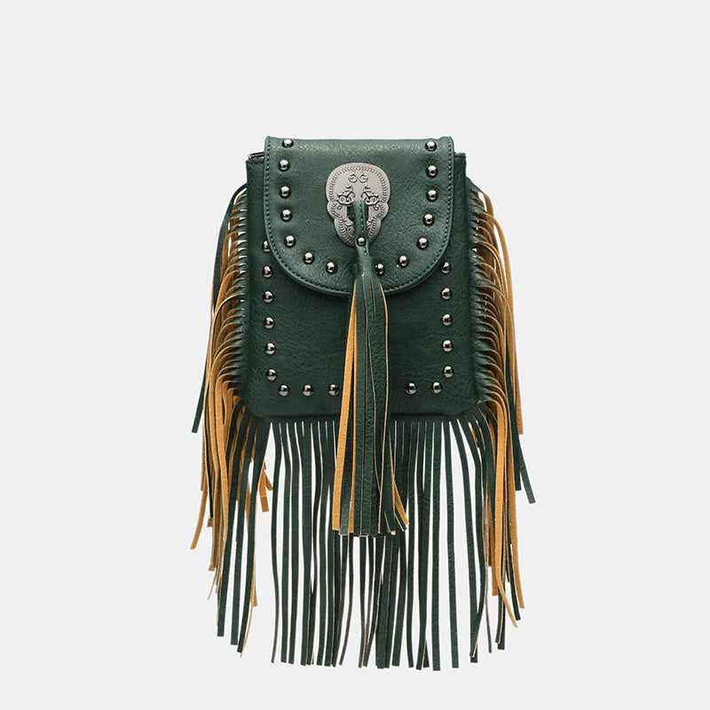 Chain-Tassel Studded Shoulder Bag