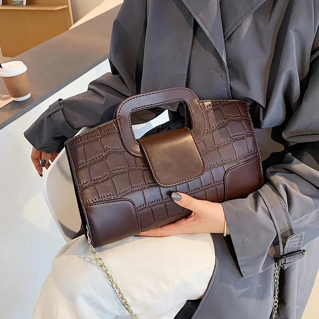 Croc-Grain Faux-Leather Evening Bag