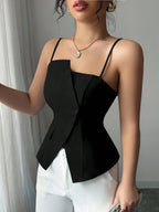 Asymmetric Button Thin-Strap Cami Top