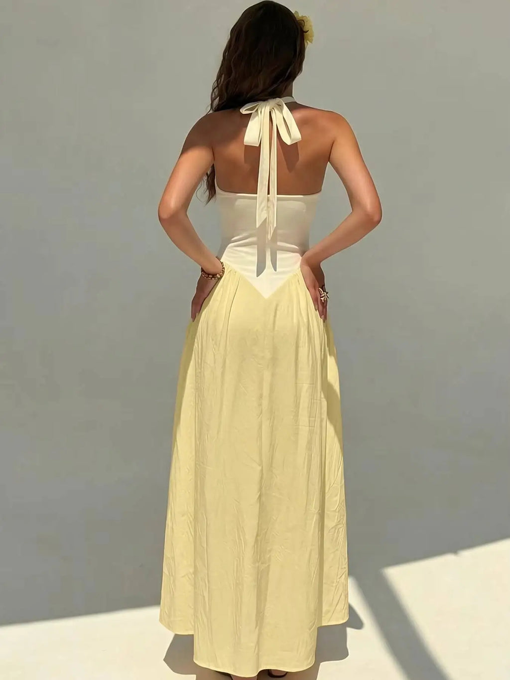 Color-Block Sleeveless A-Line Maxi Dress