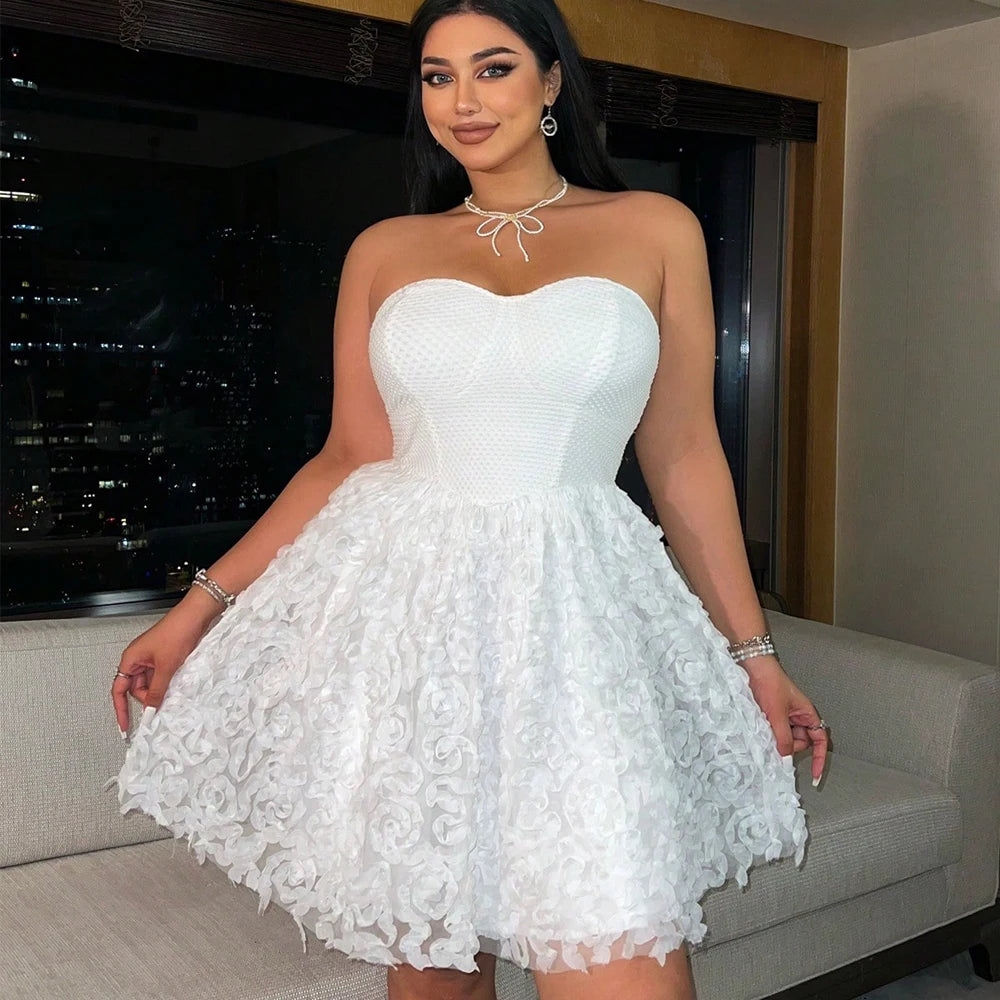 3D-Flower Mesh Patchwork Dress