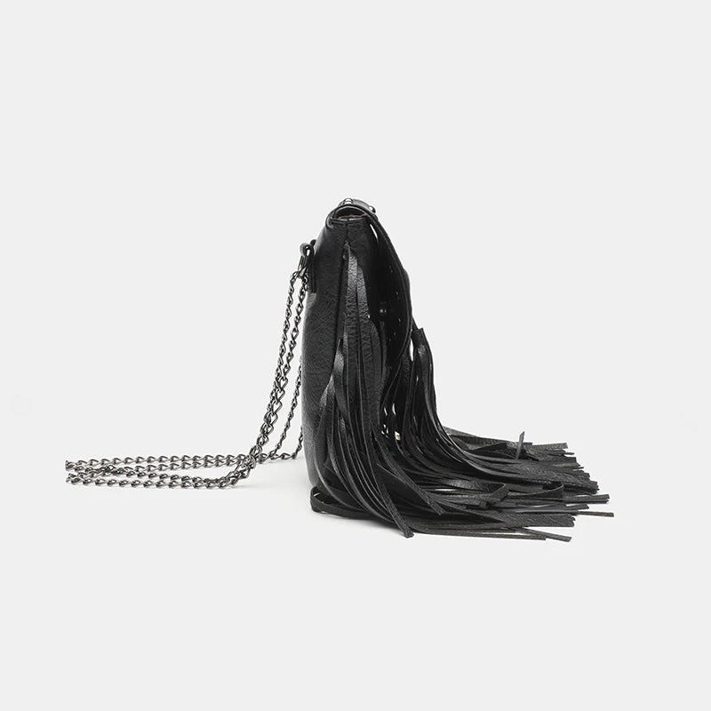 Chain-Tassel Studded Shoulder Bag
