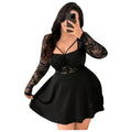 Lace Long-Sleeve Ruched Mini Dress