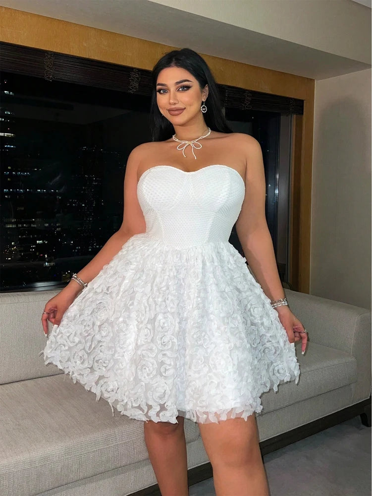 3D-Flower Mesh Patchwork Dress