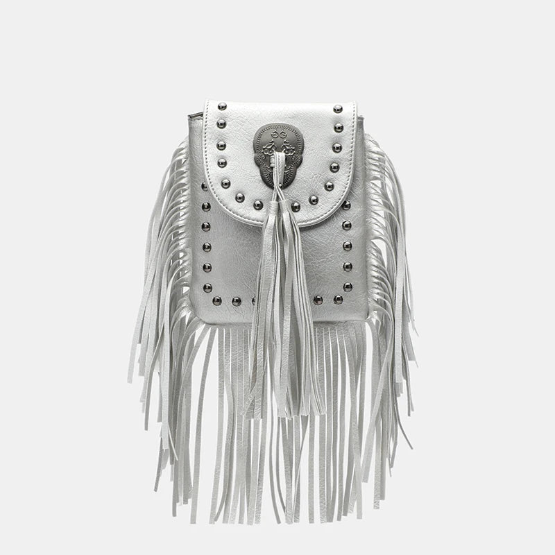 Chain-Tassel Studded Shoulder Bag