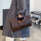 Croc-Grain Faux-Leather Evening Bag