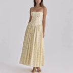 Floral Spaghetti-Strap Backless Corset Maxi Dress