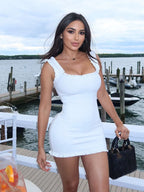 Square-Collar Backless Slim Dress