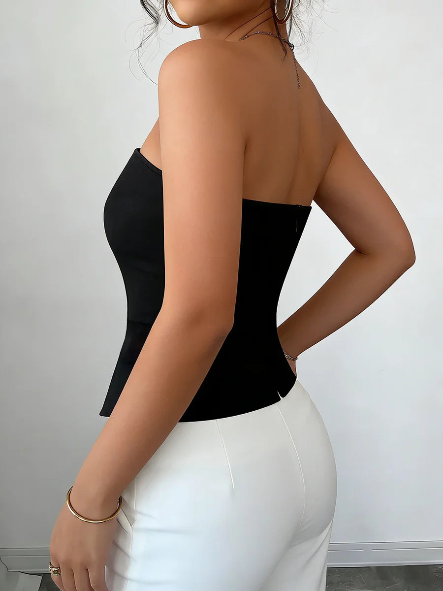 Strapless Button-Detail Corset Top