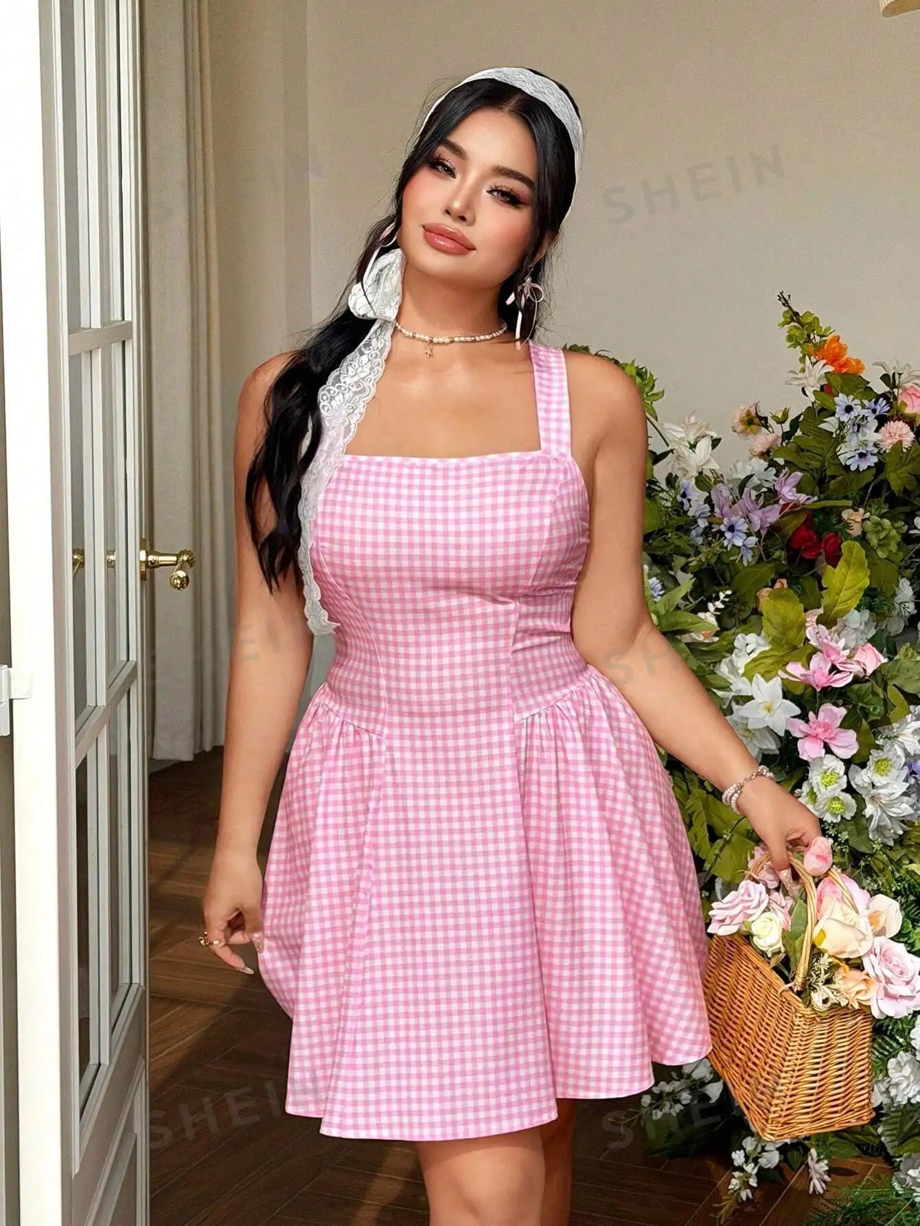 Plaid Spaghetti-Strap Waist-Cinched Mini Dress