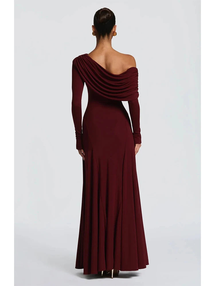 Off-Shoulder Oblique-Collar Dinner Dress