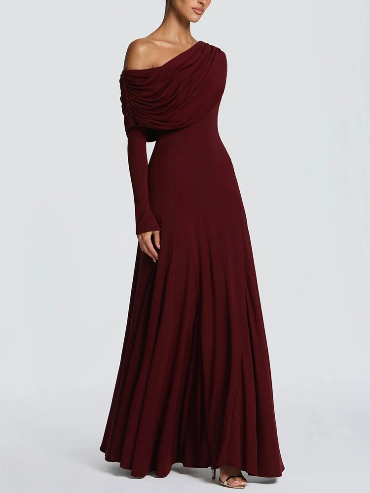 Off-Shoulder Oblique-Collar Dinner Dress