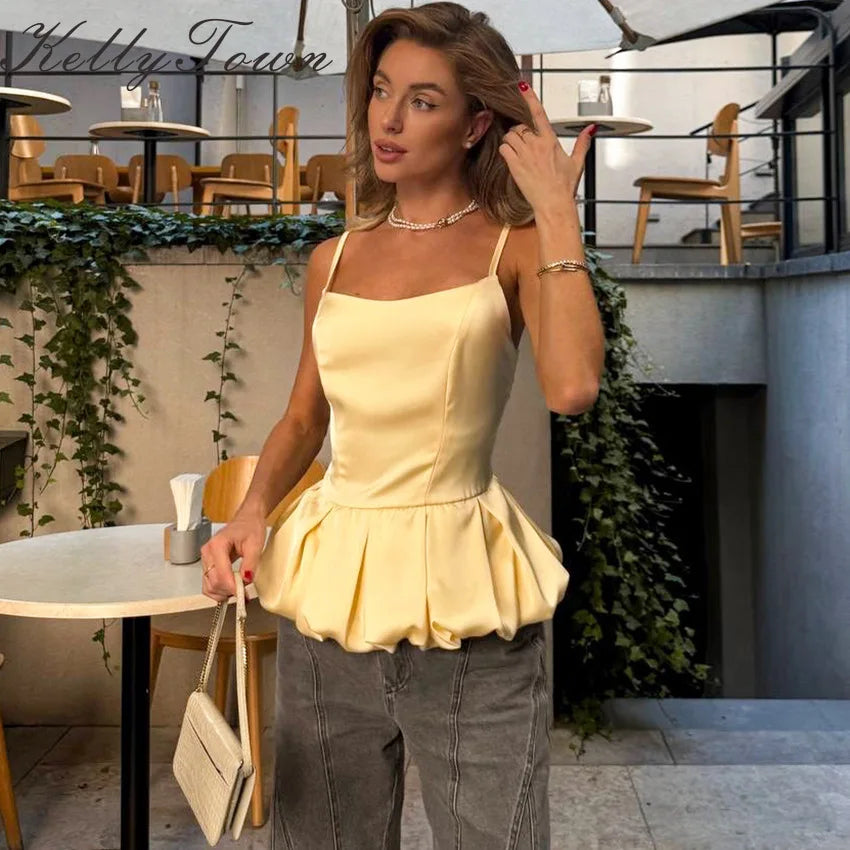 Satin Ruffle-Hem Cami Top