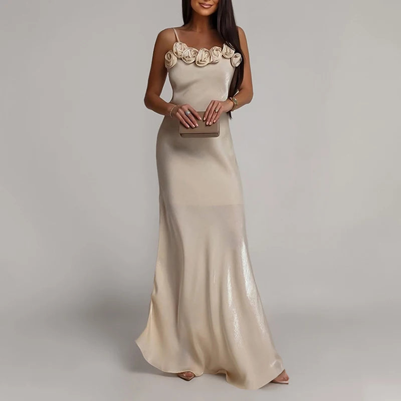 3D-Flower Off-Shoulder Gown Dress