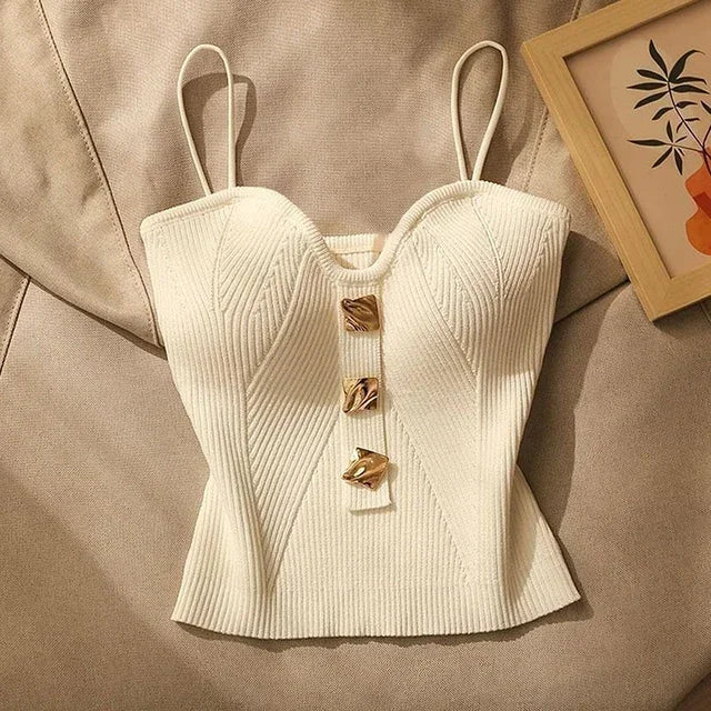 Cross-Knit Strappy Sleeveless Cami Top