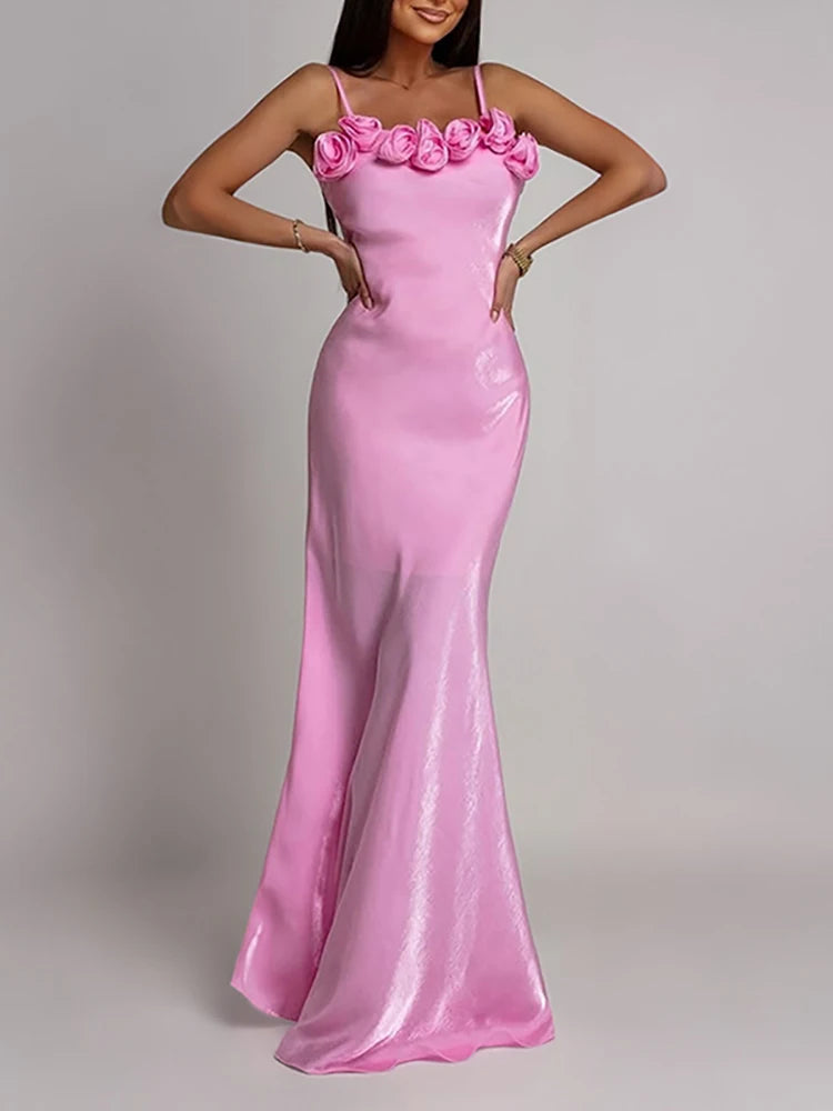 3D-Flower Off-Shoulder Gown Dress