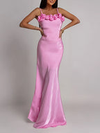 3D-Flower Off-Shoulder Gown Dress