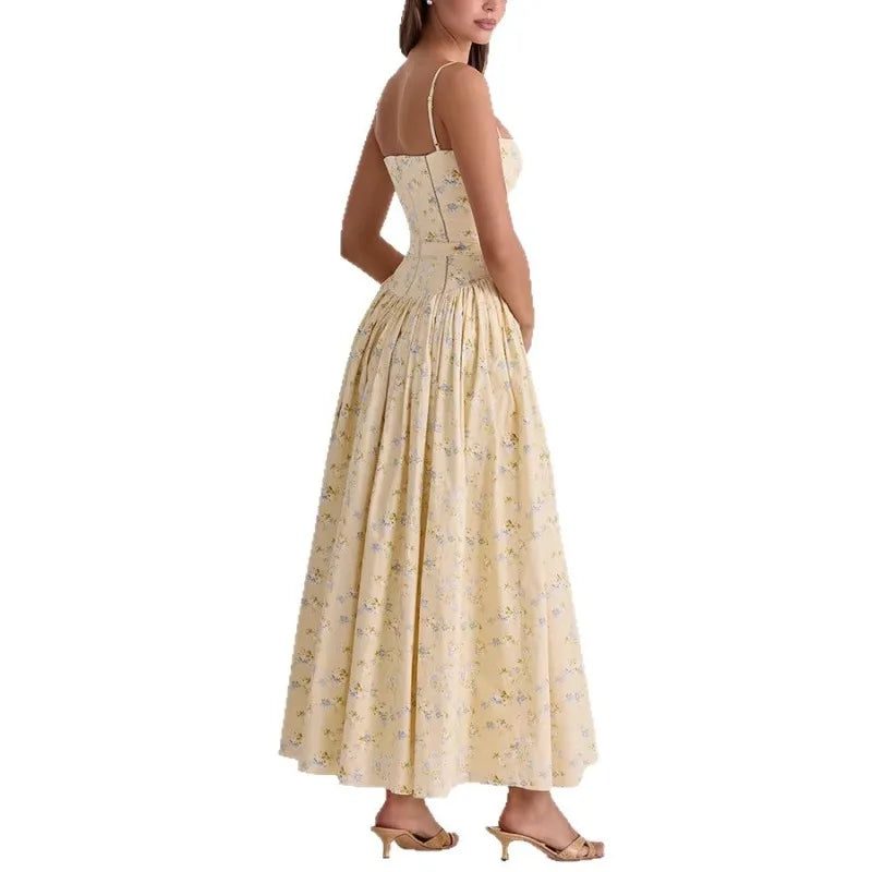 Floral Spaghetti-Strap Backless Corset Maxi Dress