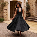Jacquard Backless Lace-Up Corset Midi Dress
