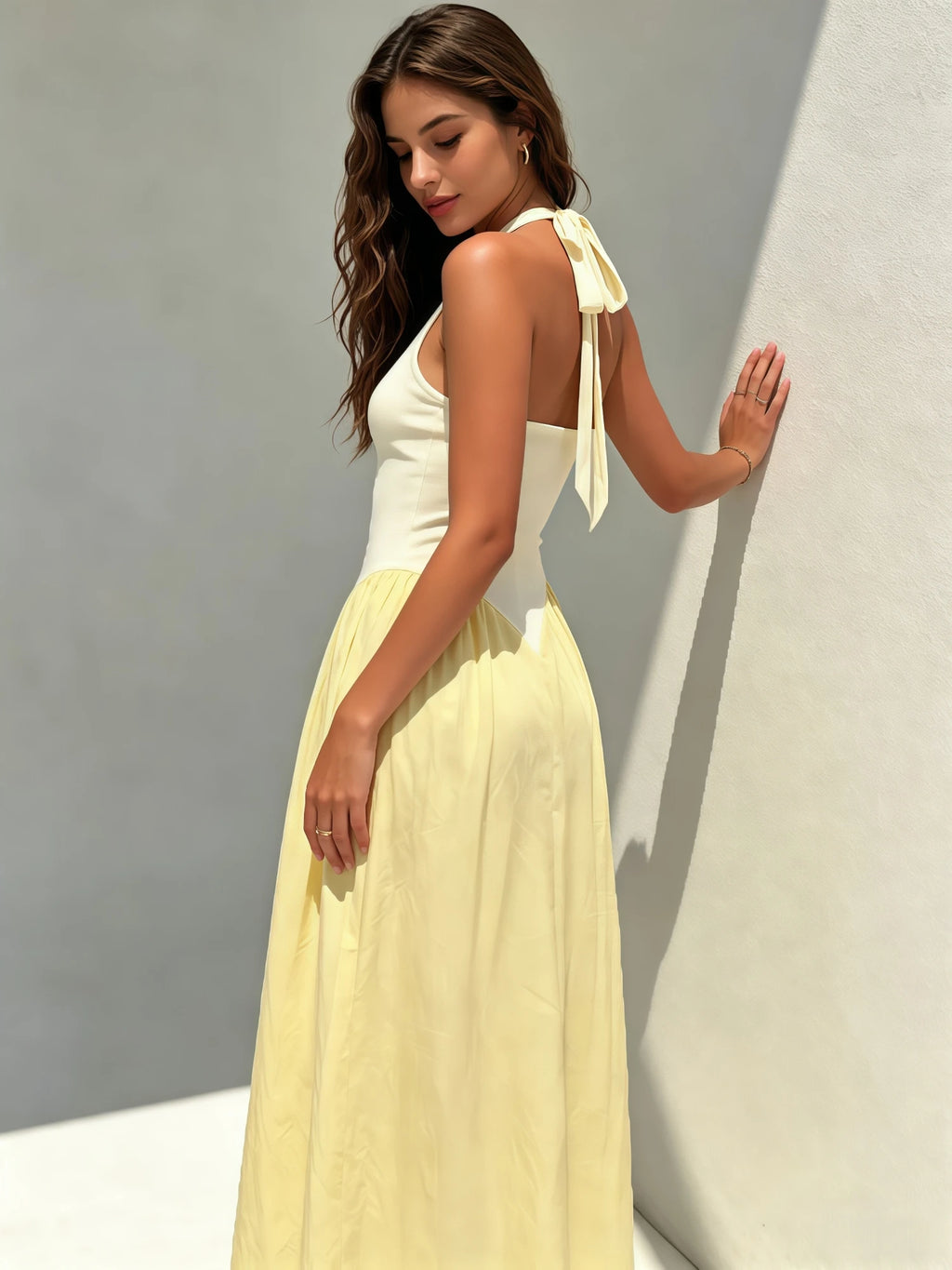Color-Block Sleeveless A-Line Maxi Dress