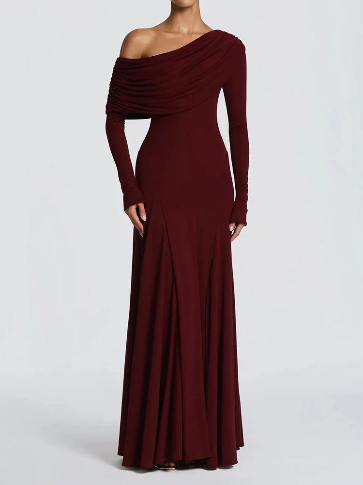 Off-Shoulder Oblique-Collar Dinner Dress