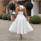Jacquard Backless Lace-Up Corset Midi Dress