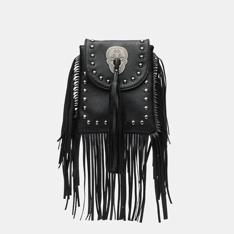 Chain-Tassel Studded Shoulder Bag