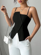 Asymmetric Button Thin-Strap Cami Top