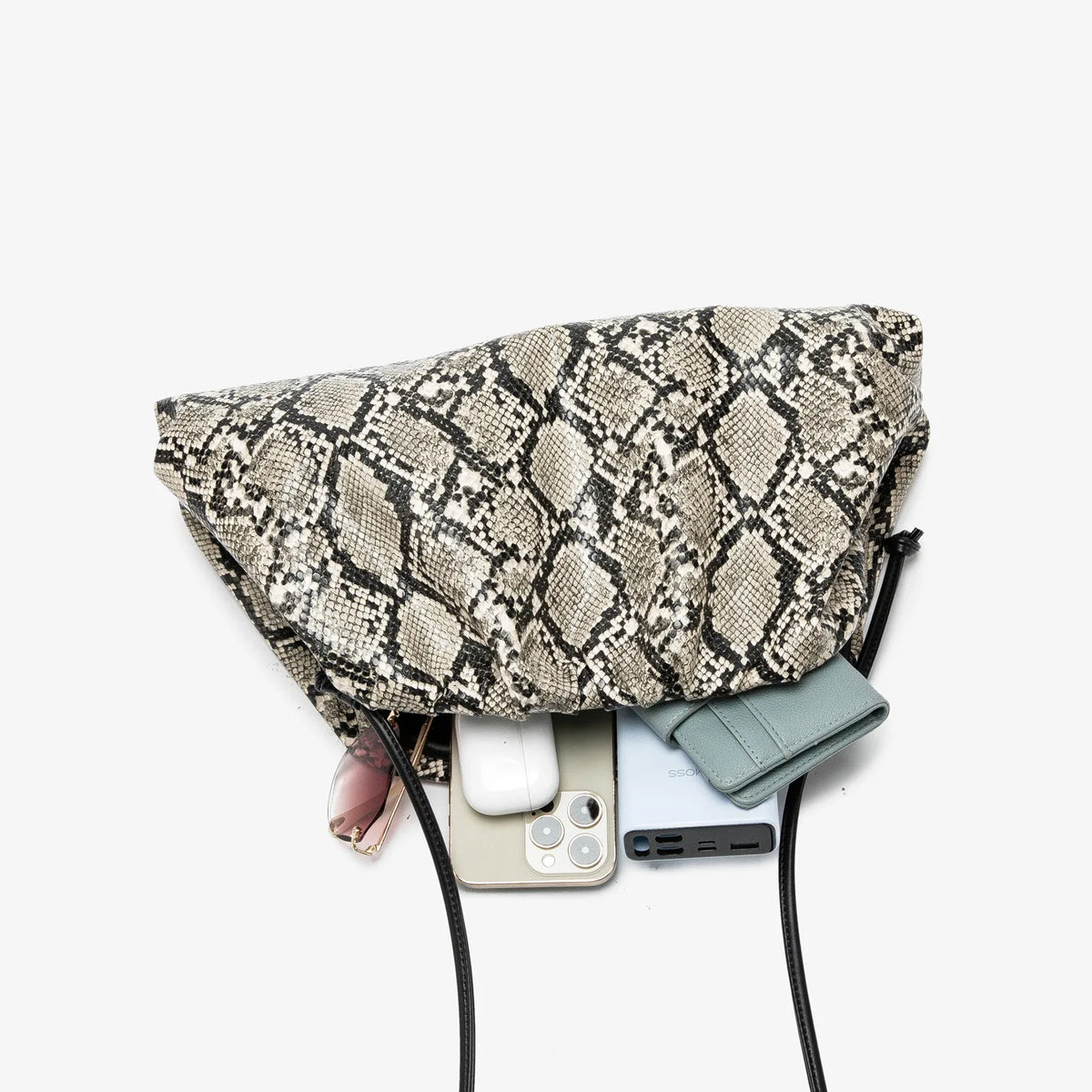 Ruched Snake-Pattern Dumpling Bag