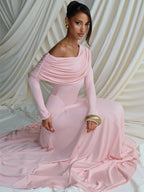 Off-Shoulder Oblique-Collar Dinner Dress