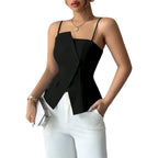 Asymmetric Button Thin-Strap Cami Top
