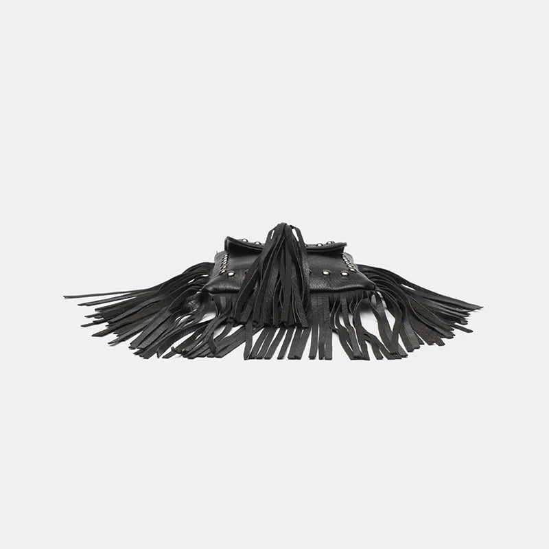 Chain-Tassel Studded Shoulder Bag