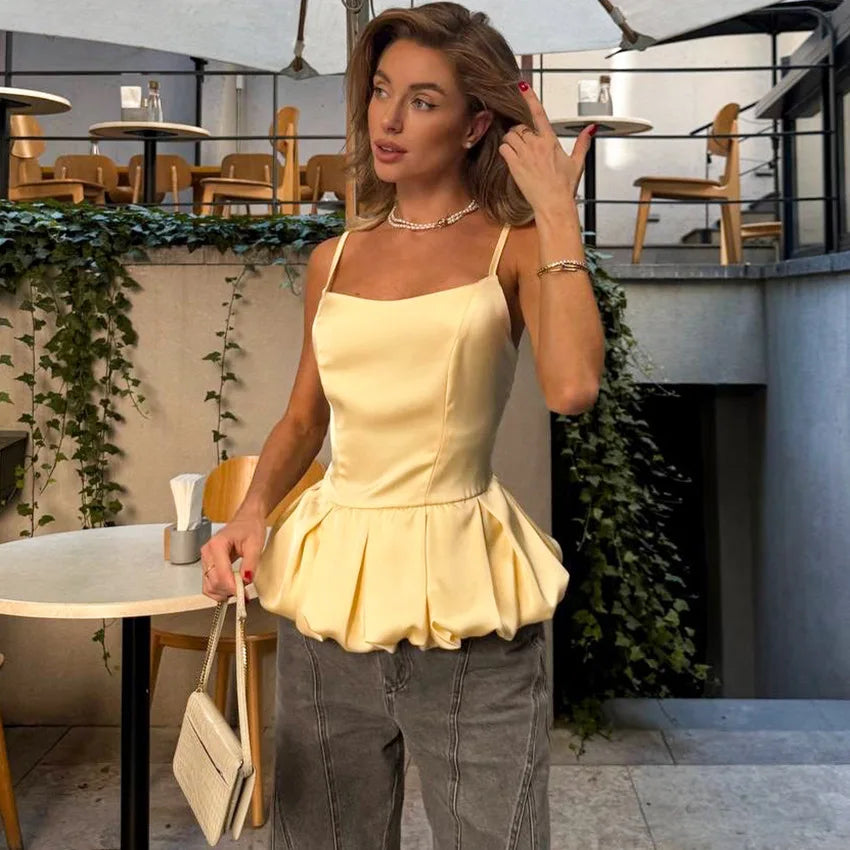 Satin Ruffle-Hem Cami Top