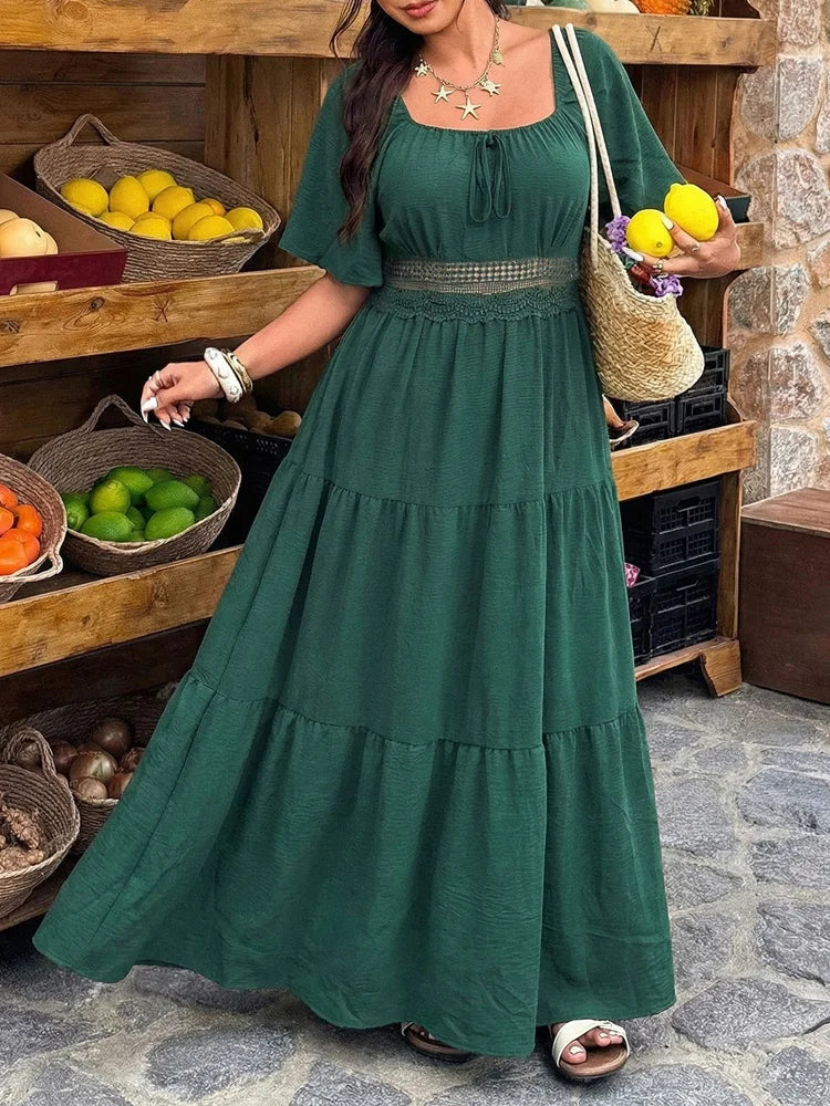 Floral Square-Neck Knot-Front Maxi Dress