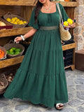Floral Square-Neck Knot-Front Maxi Dress