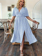 Floral V-Neck Waist-Cinched A-Line Dress